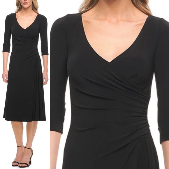 LA FEMME 30069
Size 20 
Black Dress faux wrap bodice - Picture 8 of 12